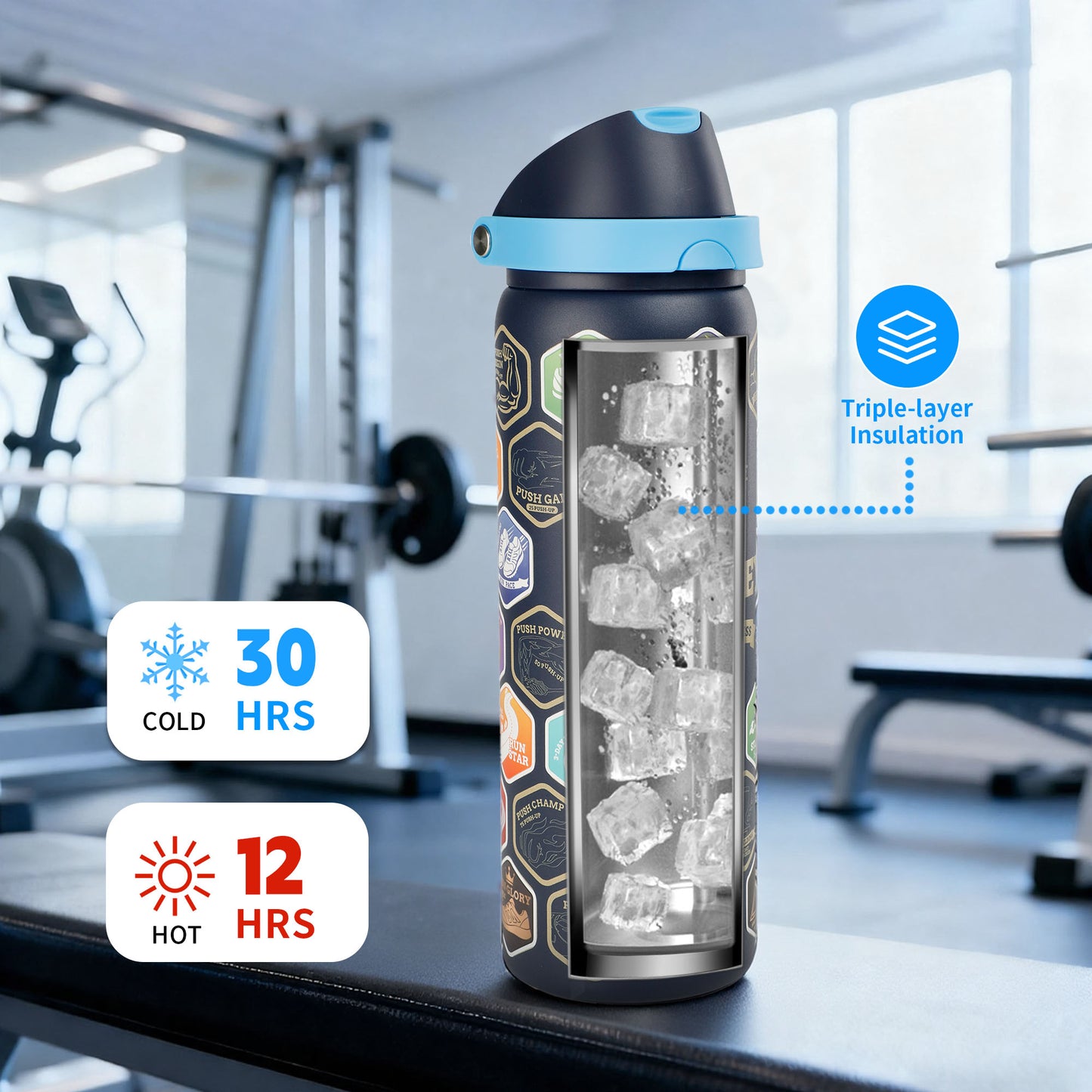 FIT ODYSSEY Water Bottle Blue  + Stickers - Xtusimple