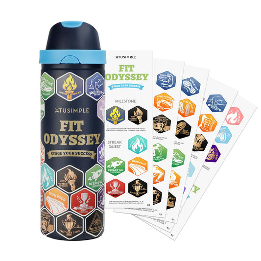 BLUE WATER BOTTLE WITH STICKERS